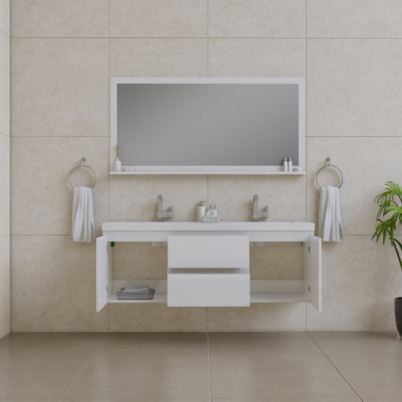 Alya Bath Paterno 60" Double Modern Wall Mounted Bathroom Vanity White AB-MOF60D-W