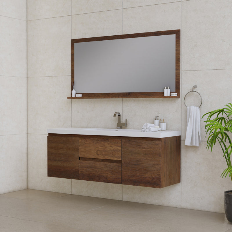 Alya Bath Paterno 60" Single Modern Wall Mounted Bathroom Vanity Rosewood AB-MOF60S-RW