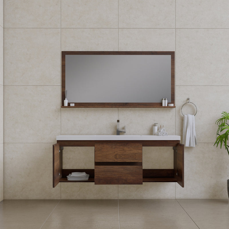 Alya Bath Paterno 60" Single Modern Wall Mounted Bathroom Vanity Rosewood AB-MOF60S-RW