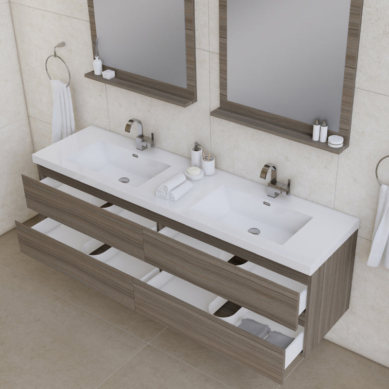 Alya Bath Paterno 72" Modern Wall Mounted Bathroom Vanity Gray AB-MOF72D-G