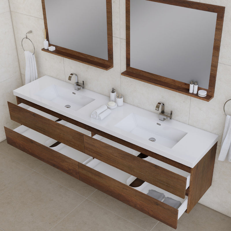 Alya Bath Paterno 84" Modern Wall Mounted Bathroom Vanity Rosewood AB-MOF84D-RW