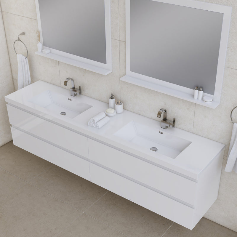 Alya Bath Paterno 84" Modern Wall Mounted Bathroom Vanity White AB-MOF84D-W