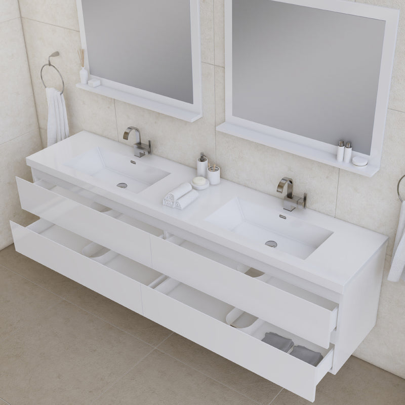 Alya Bath Paterno 84" Modern Wall Mounted Bathroom Vanity White AB-MOF84D-W