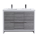 KubeBath Dolce 48" Double Sink Ash Gray Modern Bathroom Vanity with White Quartz Counter-Top AD648DHG