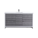 KubeBath Dolce 60" Ash Gray Modern Bathroom Vanity with White Quartz Counter-Top AD660SHG