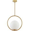 Dainolite 1 Light Incandescent Pendant Aged Brass with White Opal Glass ADR-161P-AGB