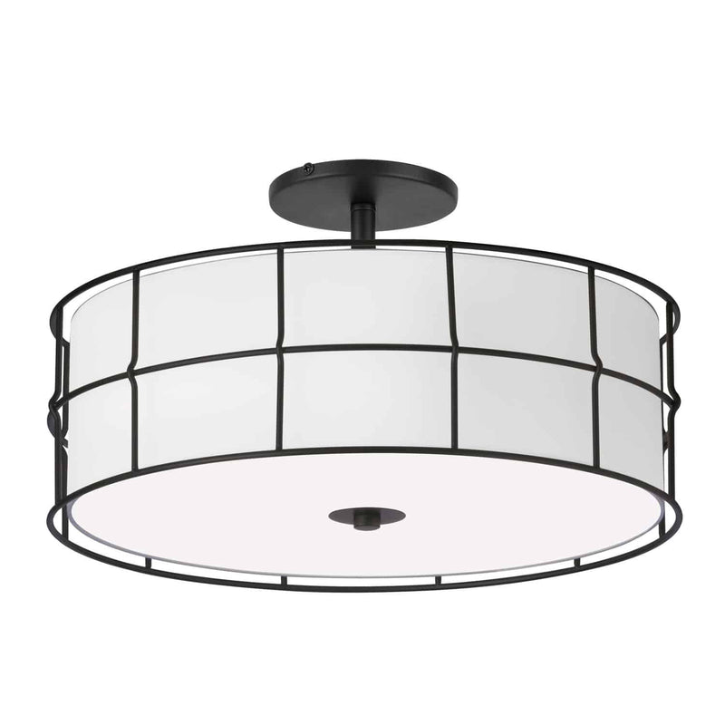 Dainolite 3 Light Incandescent Matte Black Semi-Flush Mount Fixture withWhite Shade ALC-163SF-MB