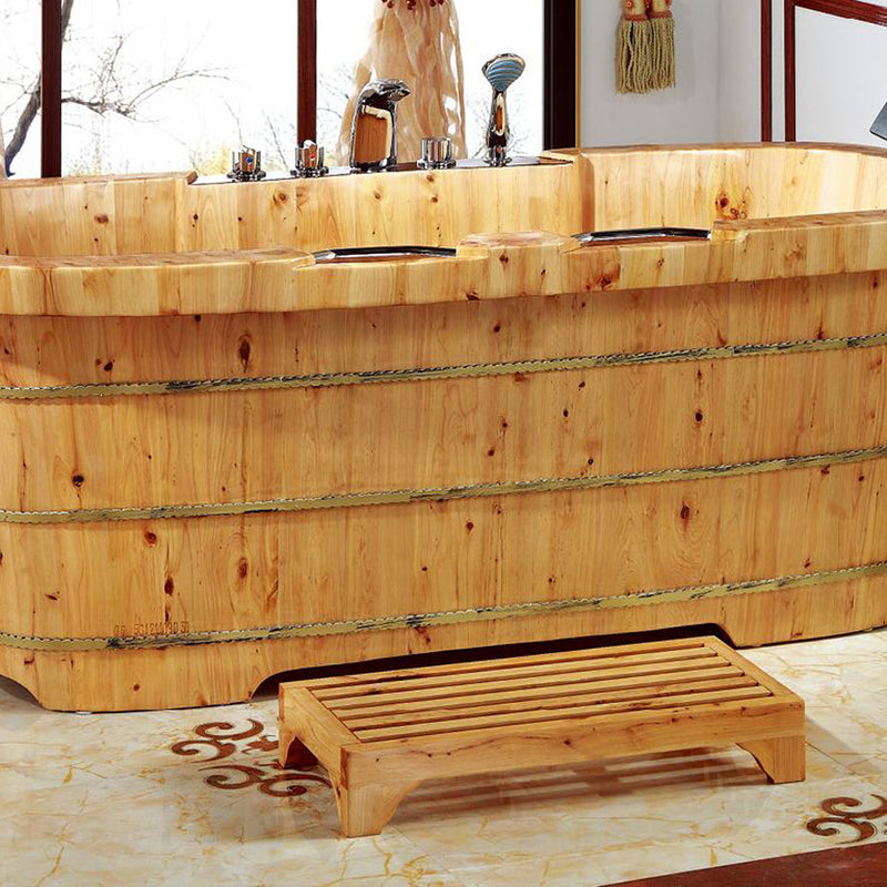 ALFI 65" 2 Person Free Standing Cedar Wooden Bathtub with Fixtures and Headrests AB1130