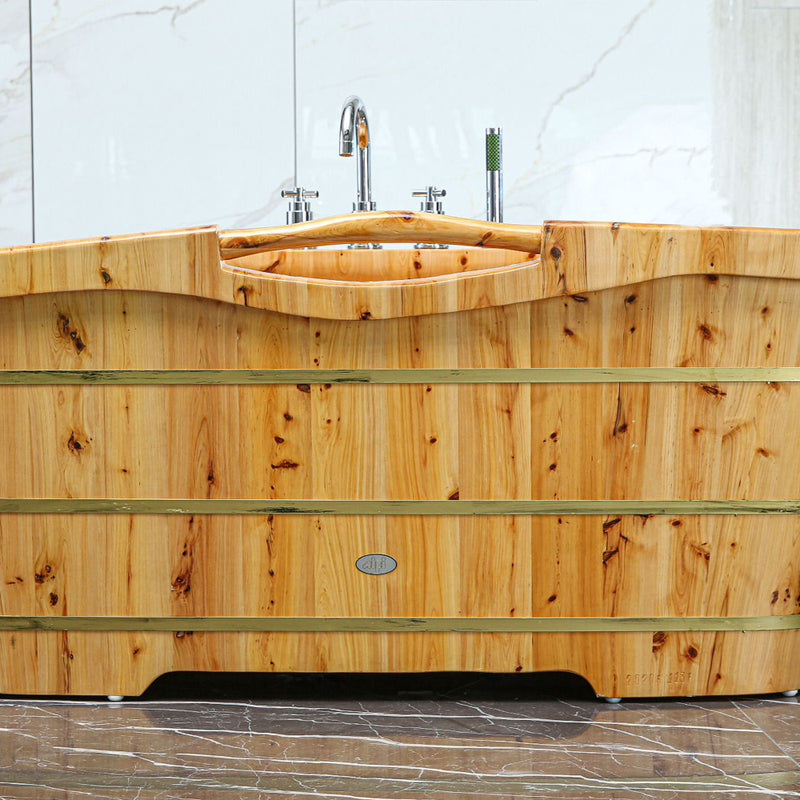 ALFI 61" Free Standing Cedar Wooden Bathtub with Chrome Tub Filler AB1136