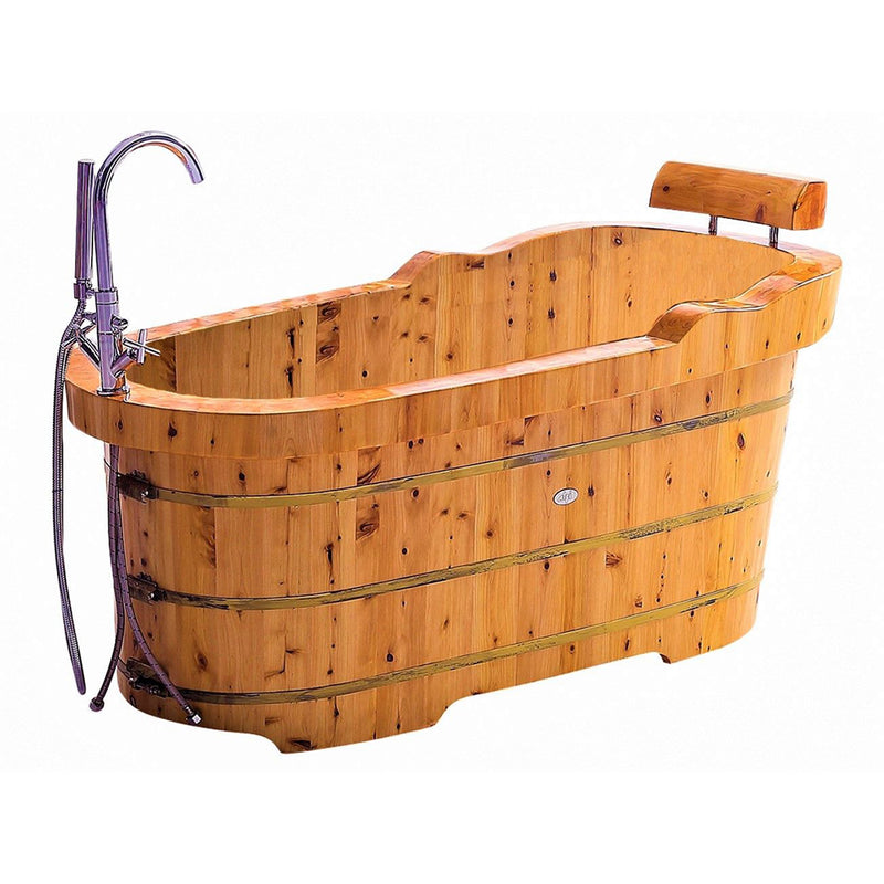 ALFI 61" Free Standing Cedar Wooden Bathtub with Fixtures and Headrest AB1139