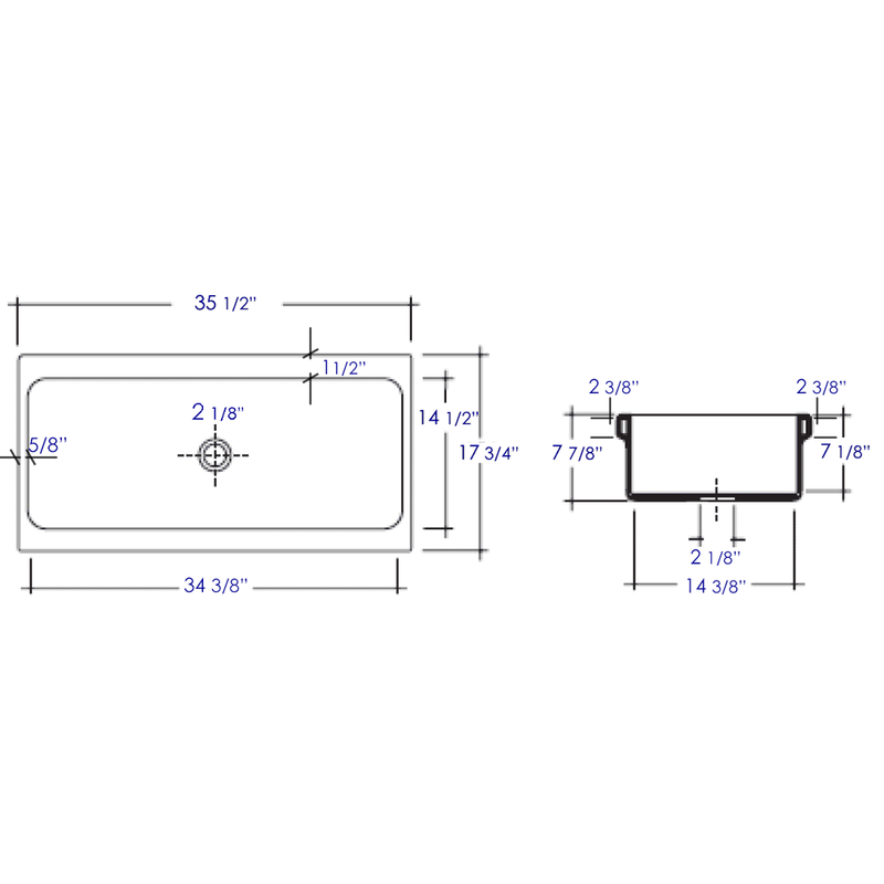 ALFI 36" White Above Mount Fireclay Bath Trough Sink AB36TR