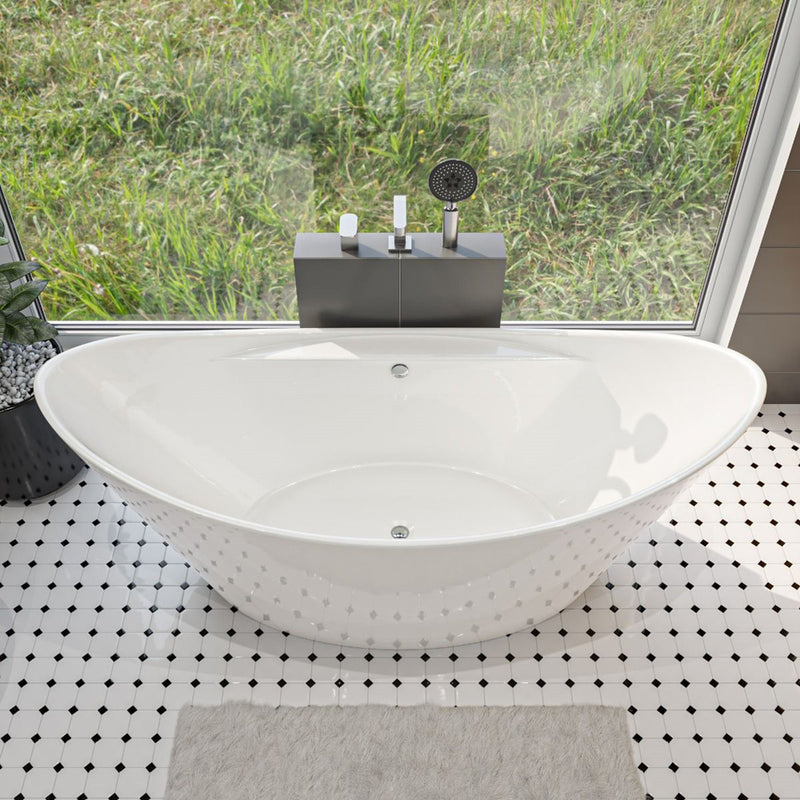 ALFI 68" White Oval Acrylic Free Standing Soaking Bathtub AB8803