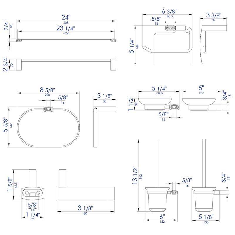 ALFI 6 Piece Matching Bathroom Accessory Set AB9503