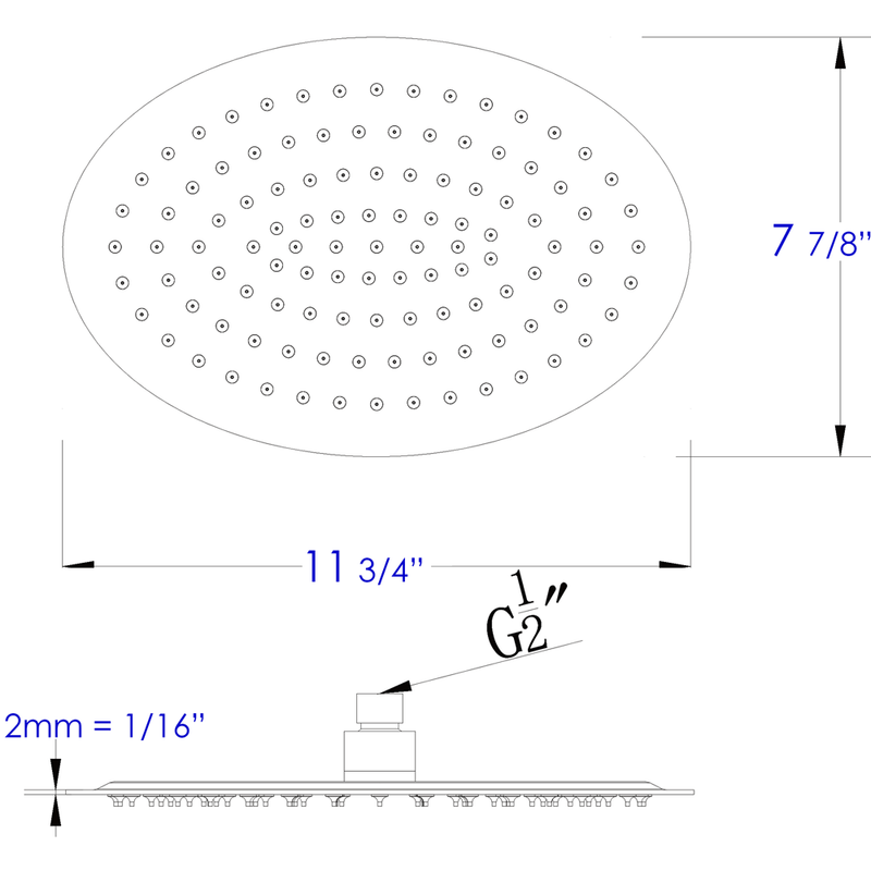 ALFI 12" Oval Brushed Solid Stainless Steel Ultra Thin Rain Shower Head RAIN128-BSS