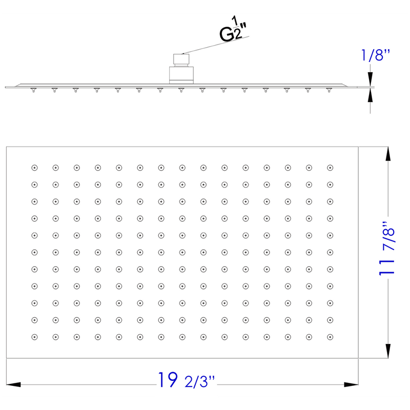 ALFI 20" Rectangular Brushed Solid Stainless Steel Ultra Thin Rain Shower Head RAIN2012-BSS