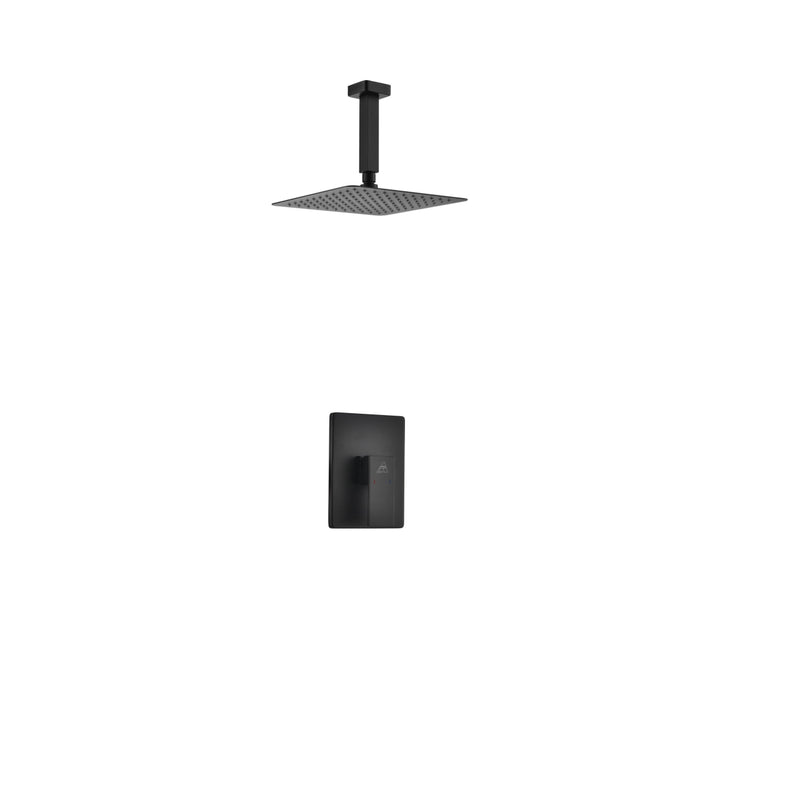 KubeBath Aqua Piazza Matte Black Shower Set with 8" Ceiling Mount Square Rain Shower BK-CR2001V