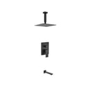 KubeBath Aqua Piazza Matte Black Shower Set with 8" Ceiling Mount Square Rain Shower and Tub Filler BK-CR200TF2V