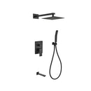 KubeBath Aqua Piazza Matte Black Shower Set with 8" Square Rain Shower Tub Filler and Handheld BK-WR200TFHH3V