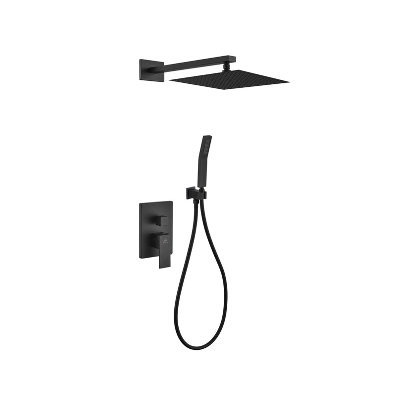 KubeBath Aqua Piazza Matte Black Shower Set with12" Square Rain Shower and Handheld BK-WR300HH2V