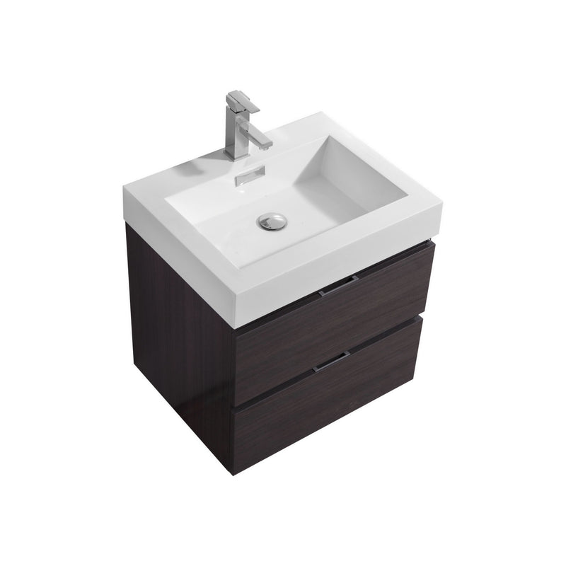 KubeBath Bliss 24" High Gloss Gray Oak Wall Mount Modern Bathroom Vanity BSL24-HGGO