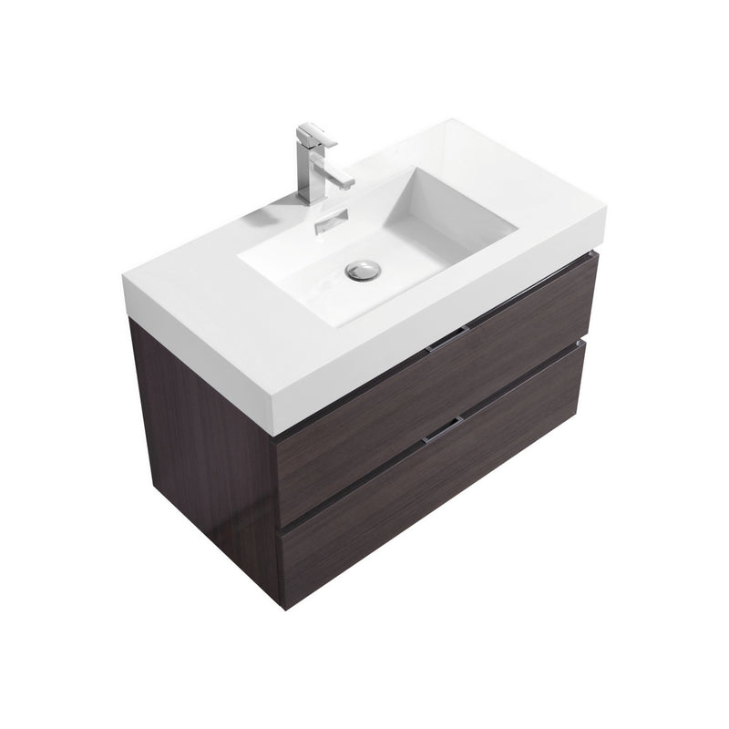 KubeBath Bliss 36" High Gloss Gray Oak Wall Mount Modern Bathroom Vanity BSL36-HGGO