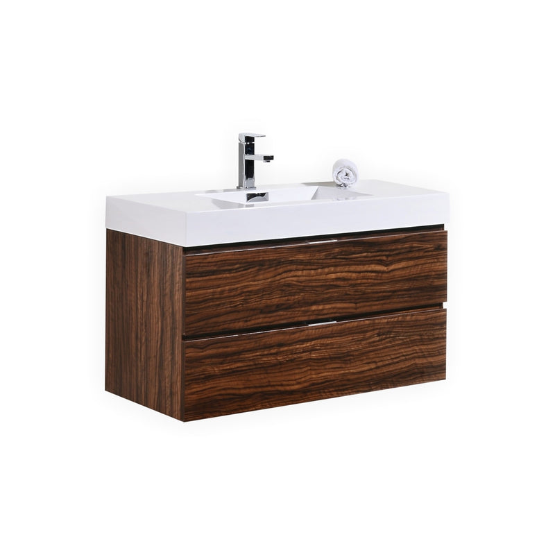 KubeBath Bliss 40" Walnut Wall Mount Modern Bathroom Vanity BSL40-WNT