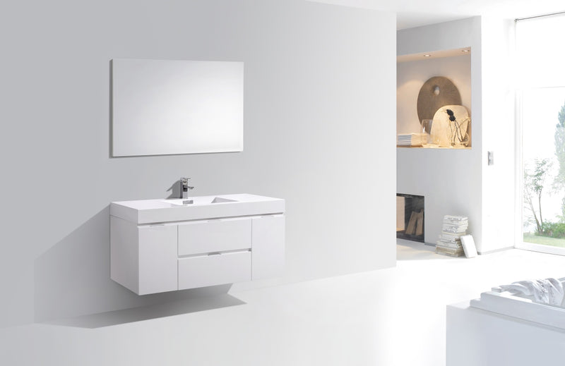 KubeBath Bliss 48" High Gloss White Wall Mount Modern Bathroom Vanity BSL48-GW