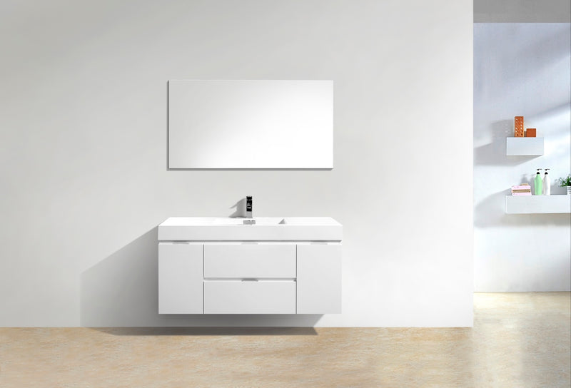 KubeBath Bliss 48" High Gloss White Wall Mount Modern Bathroom Vanity BSL48-GW