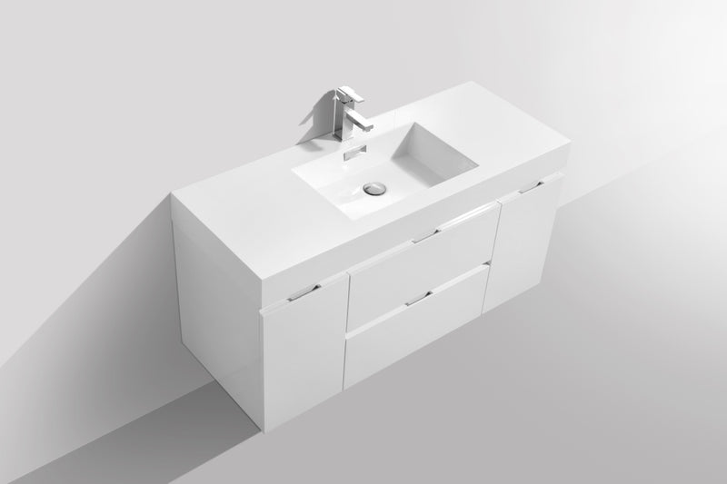 KubeBath Bliss 48" High Gloss White Wall Mount Modern Bathroom Vanity BSL48-GW