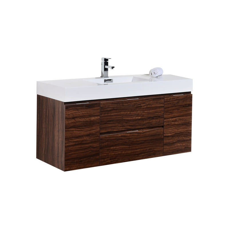 KubeBath Bliss 48" Walnut Wall Mount Modern Bathroom Vanity BSL48-WNT