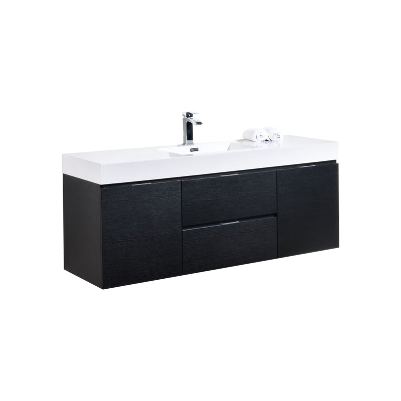 KubeBath Bliss 60" Single Sink Black Wall Mount Modern Bathroom Vanity BSL60S-BK