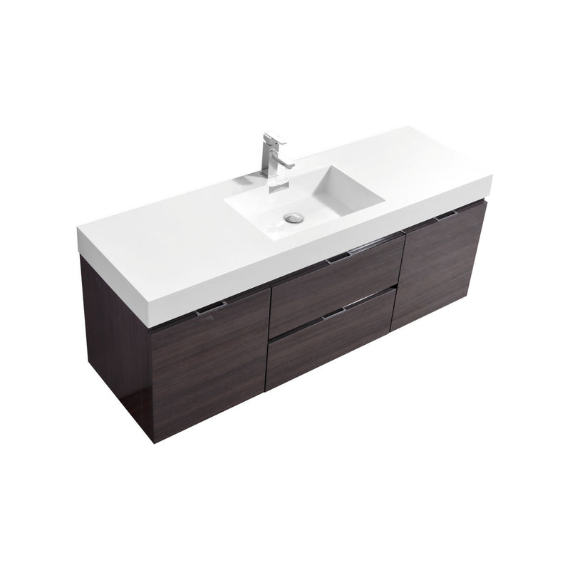 KubeBath Bliss 60" Single Sink High Gloss Gray Oak Wall Mount Modern Bathroom Vanity BSL60S-HGGO