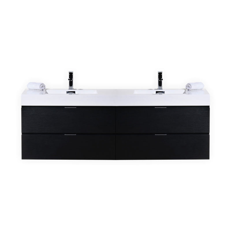 KubeBath Bliss 72" Double Sink Black Wall Mount Modern Bathroom Vanity BSL72D-BK