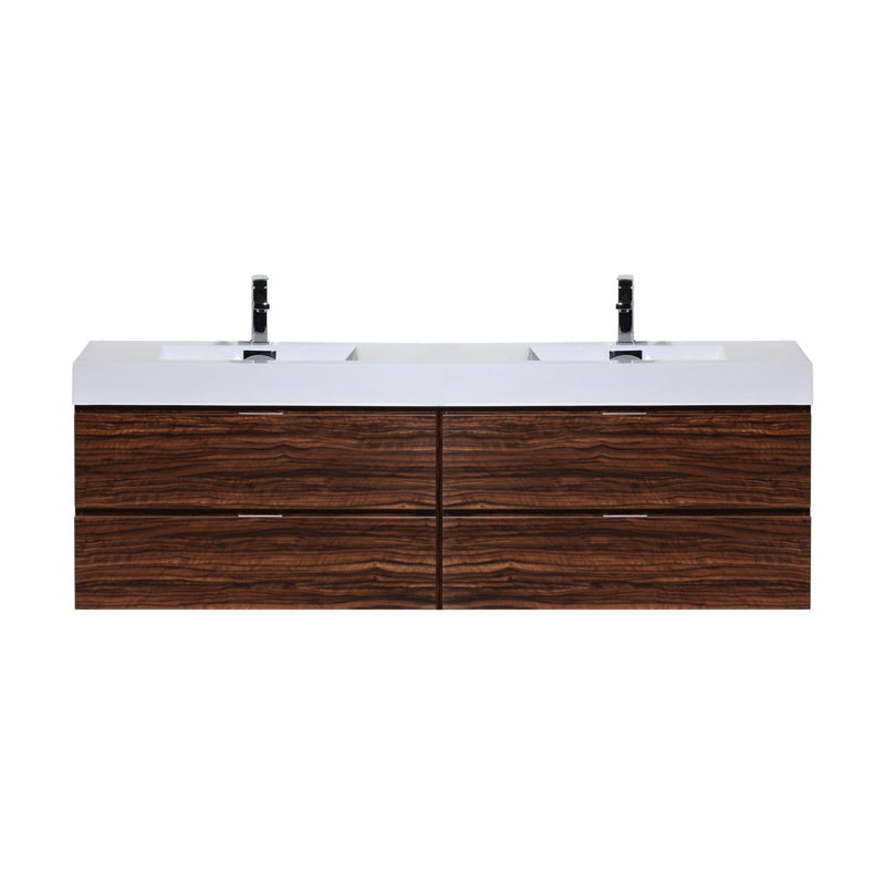 KubeBath Bliss 72" Double Sink Walnut Wall Mount Modern Bathroom Vanity BSL72D-WNT