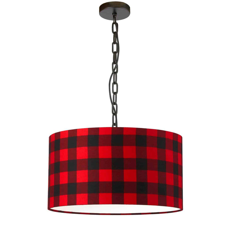 Dainolite 1 Light Medium Braxton Pendant Black with Buffalo Check Shade BXN-M-BK-201