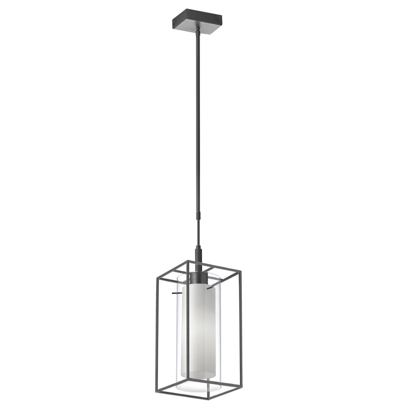 Dainolite 1 Light Rectangular Pendant Matte Black Metal Frame with Fr and Clr Glass CBE-61P-MB