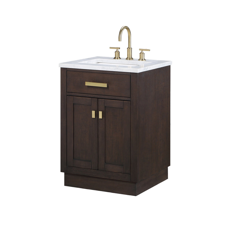 Water Creation Chestnut 24" Single Sink Carrara White Marble Countertop Vanity In Brown Oak CH24CW06BK-000000000