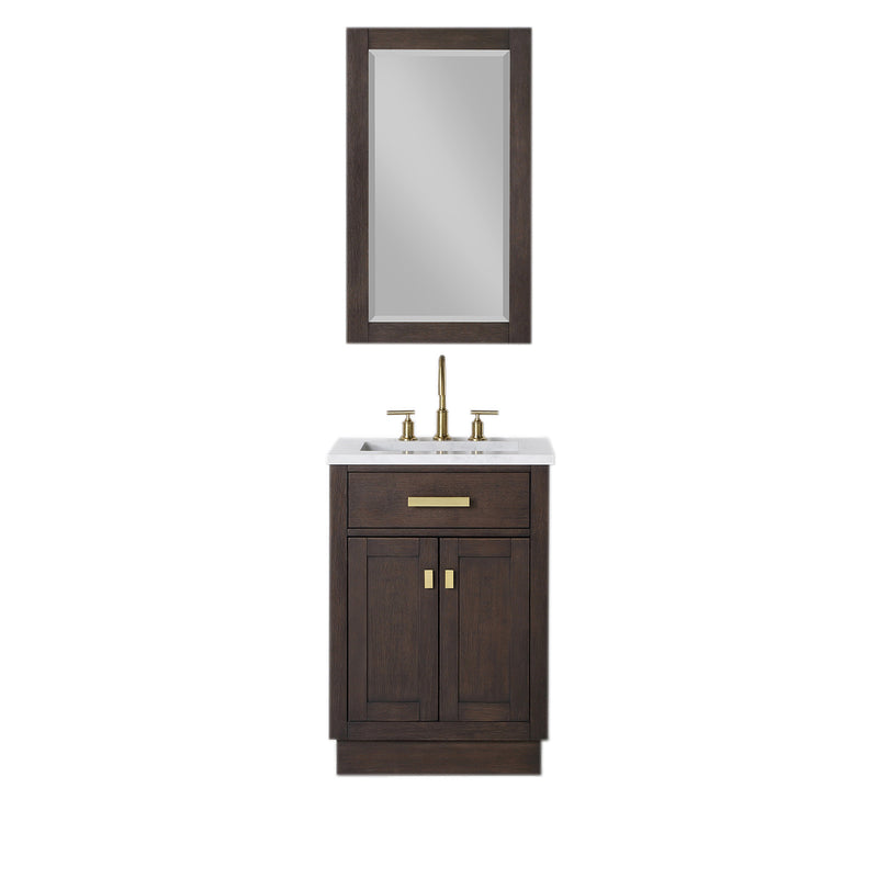 Water Creation Chestnut 24" Single Sink Carrara White Marble Countertop Vanity In Brown Oak with Mirror CH24CW06BK-R21000000