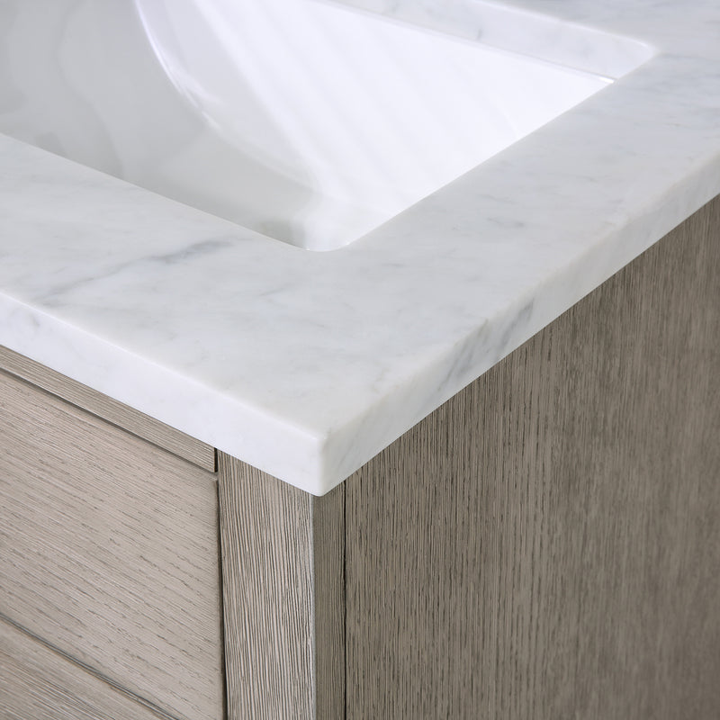 Water Creation Chestnut 24" Single Sink Carrara White Marble Countertop Vanity In Gray Oak with Mirror CH24CW03GK-R21000000