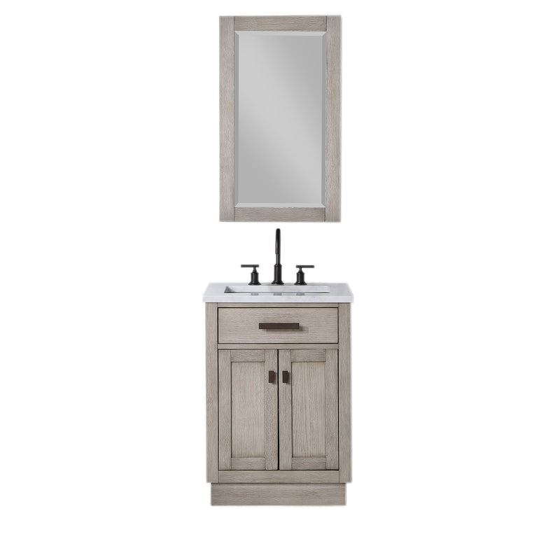 Water Creation Chestnut 24" Single Sink Carrara White Marble Countertop Vanity In Gray Oak with Mirror CH24CW03GK-R21000000