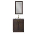 Water Creation Chestnut 30" Single Sink Carrara White Marble Countertop Vanity In Brown Oak with Grooseneck Faucet and Mirror CH30CW06BK-R21BL1406