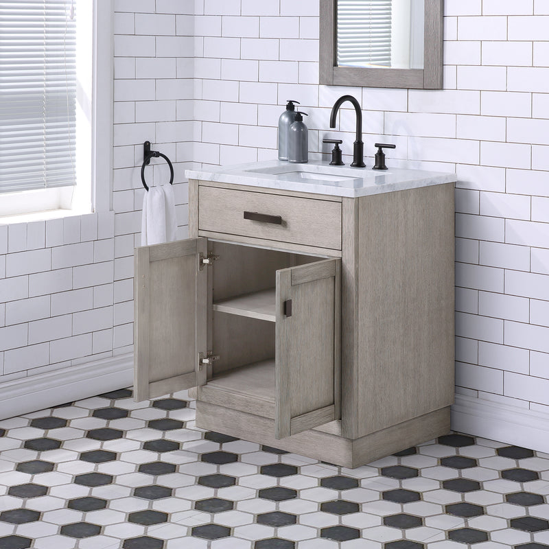 Water Creation Chestnut 30" Single Sink Carrara White Marble Countertop Vanity In Gray Oak CH30CW03GK-000000000