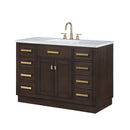 Water Creation Chestnut 48" Single Sink Carrara White Marble Countertop Vanity In Brown Oak with Grooseneck Faucet CH48CW06BK-000BL1406