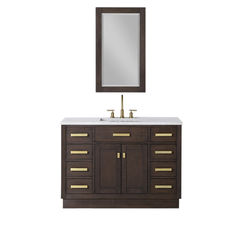 Water Creation Chestnut 48" Single Sink Carrara White Marble Countertop Vanity In Brown Oak with Mirror CH48CW06BK-R21000000