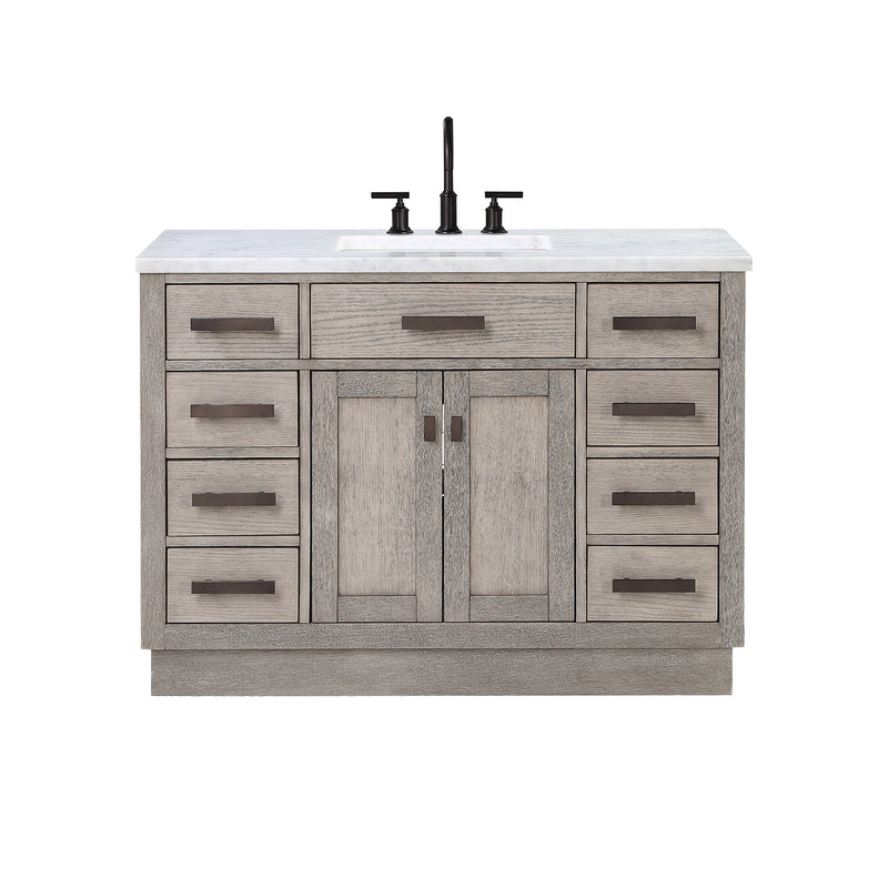 Water Creation Chestnut 48" Single Sink Carrara White Marble Countertop Vanity In Gray Oak CH48CW03GK-000000000