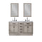 Water Creation Chestnut 60" Double Sink Carrara White Marble Countertop Vanity In Gray Oak with Grooseneck Faucets and Mirrors CH60CW03GK-R21BL1403