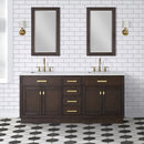 Water Creation Chestnut 72" Double Sink Carrara White Marble Countertop Vanity In Brown Oak with Grooseneck Faucets CH72CW06BK-000BL1406