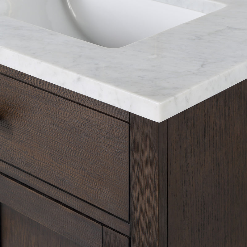 Water Creation Chestnut 72" Double Sink Carrara White Marble Countertop Vanity In Brown Oak with Mirrors CH72CW06BK-R21000000