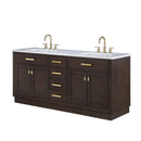 Water Creation Chestnut 72" Double Sink Carrara White Marble Countertop Vanity In Brown Oak with Grooseneck Faucets and Mirrors CH72CW06BK-R21BL1406