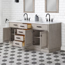 Water Creation Chestnut 72" Double Sink Carrara White Marble Countertop Vanity In Gray Oak with Grooseneck Faucets CH72CW03GK-000BL1403